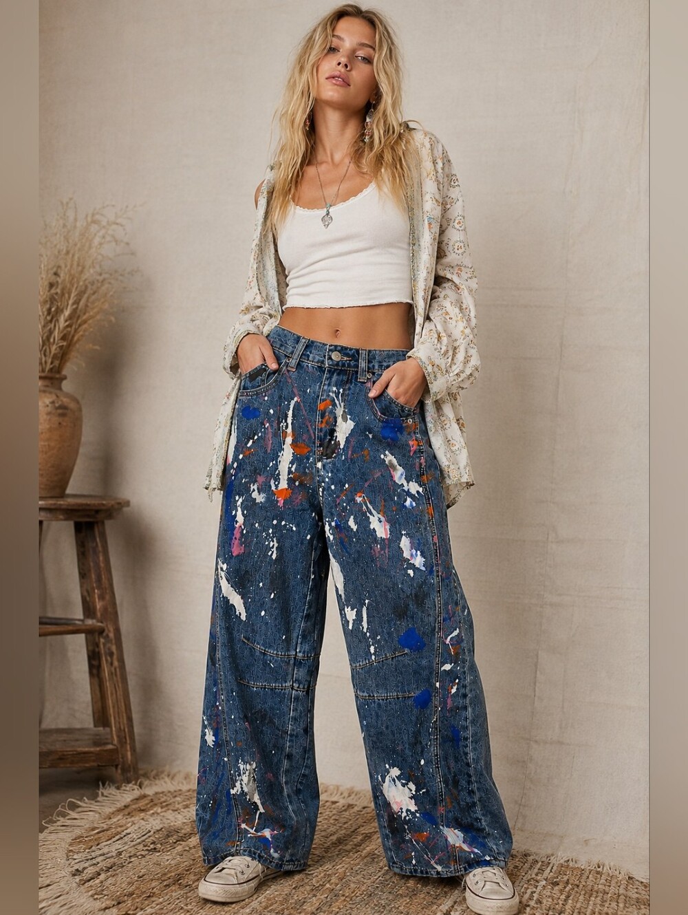#1851 Oli & Hali 🎨 Painted Wanderer Splatter Wide-Leg Jeans